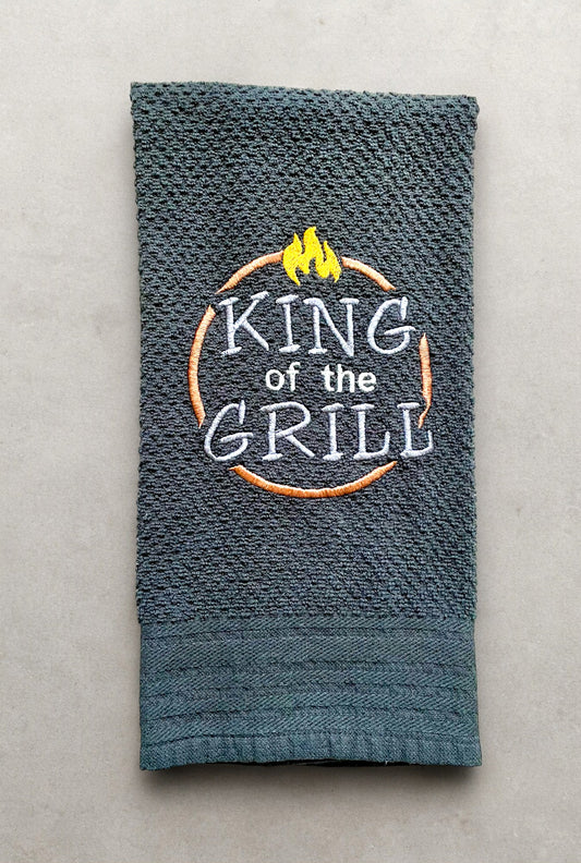 Handmade Embroidered Kitchen Towel- King of the Grill