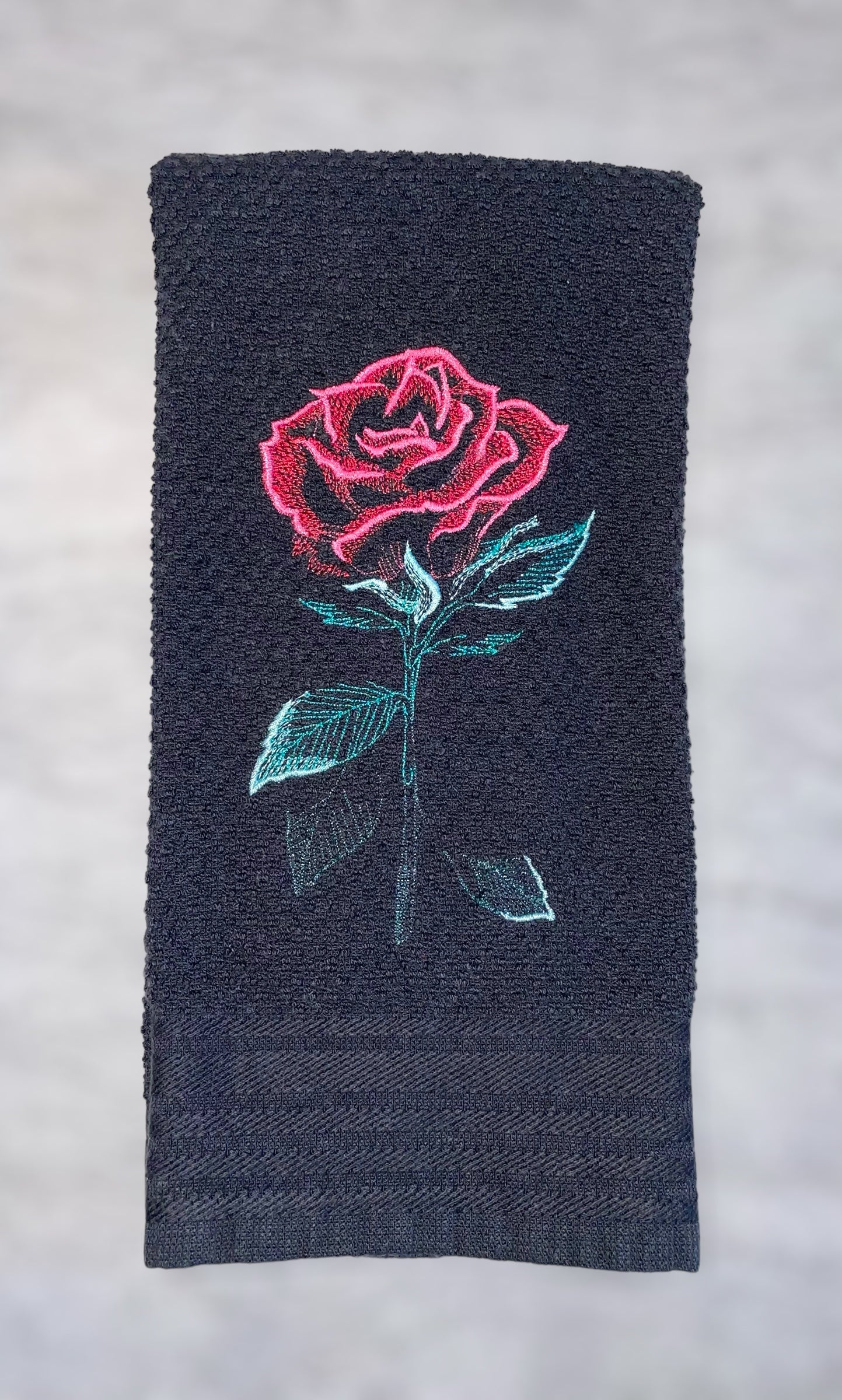 Handmade Embroidered Kitchen Towel-Pink Rose