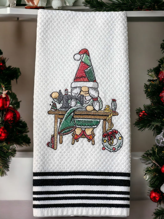 Handmade Embroidered Kitchen Towel-Sewing Christmas Gnome