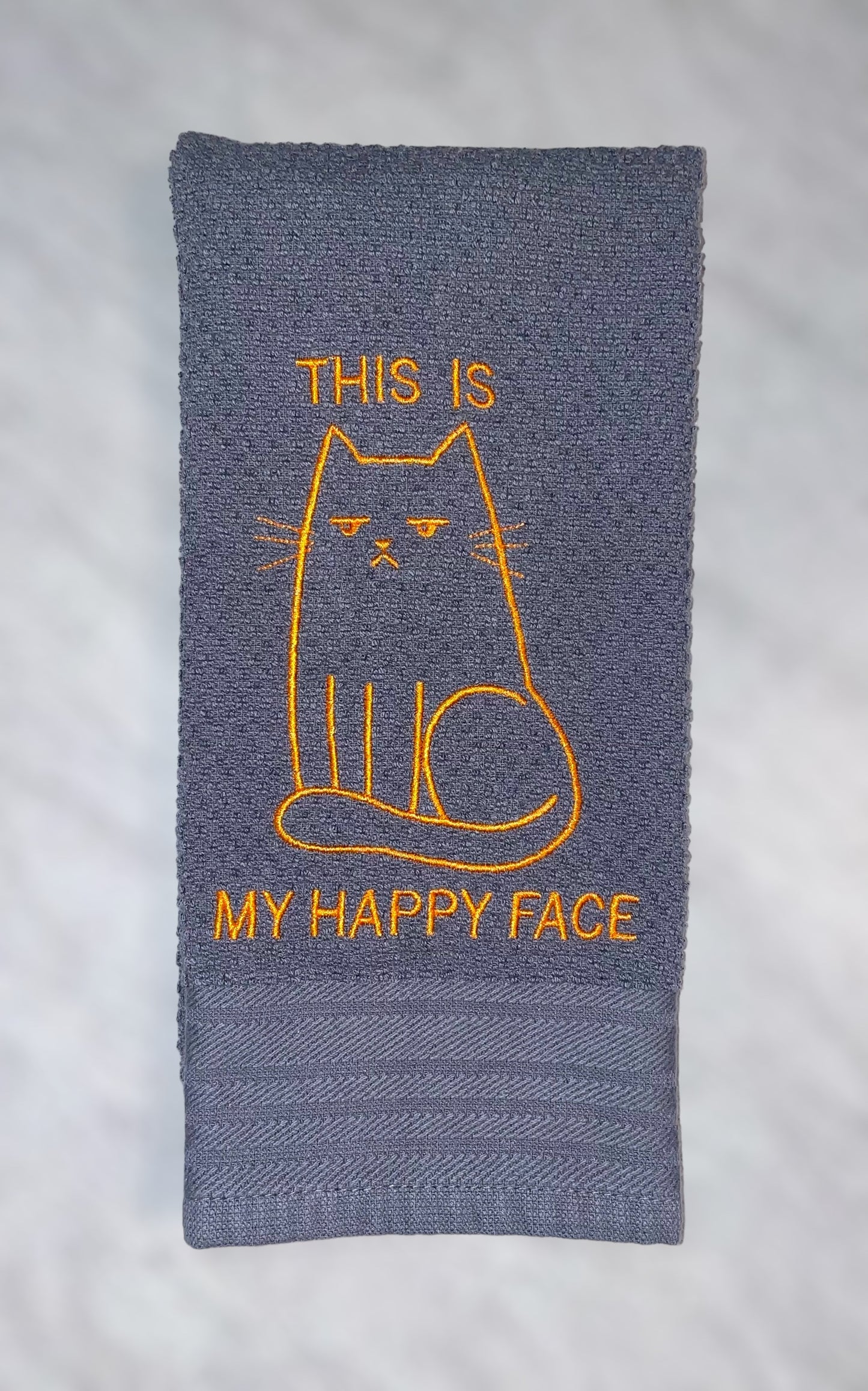 Handmade Embroidered Kitchen Towel-This Is My Happy Face Cat